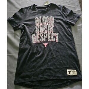 Under Armour Boys Size YMD M Loose Blood Sweat Respect Shirt Black Pink